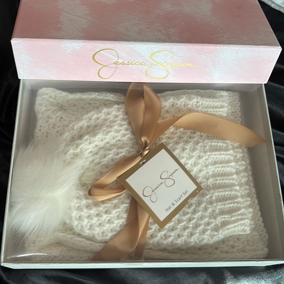 Jessica Simpson Accessories - Jessica Simpson hat and scarf set white new in gift box